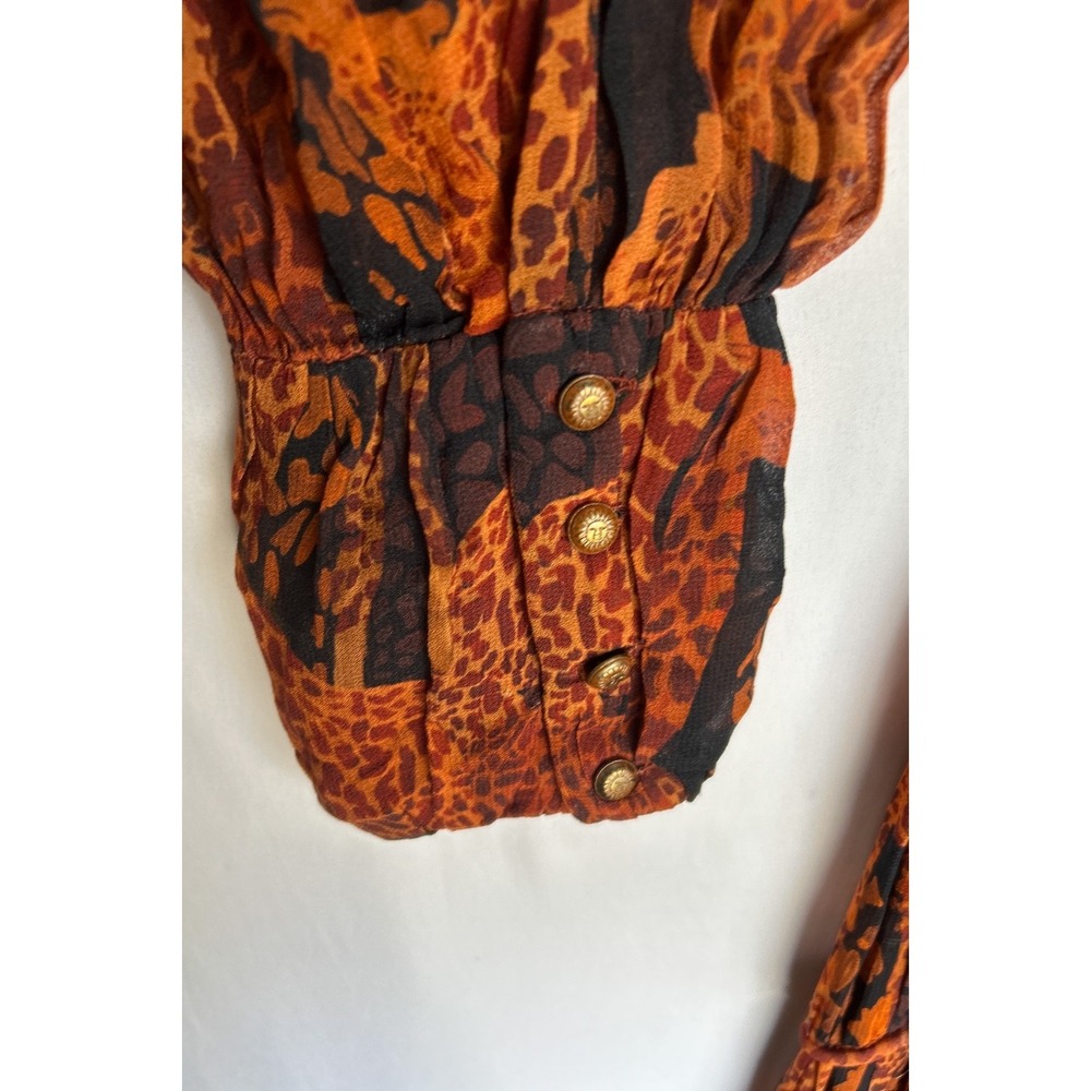 Farm Rio Giraffes Puff Sleeve Tiered Chiffon Maxi Dress XS Burnt Orange RP$315 - Picture 10 of 16